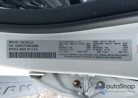 2022 Ram 1500 Laramie 4X4 5'7 Box from USA, damaged, VIN 1C6SRFJT1NN140991